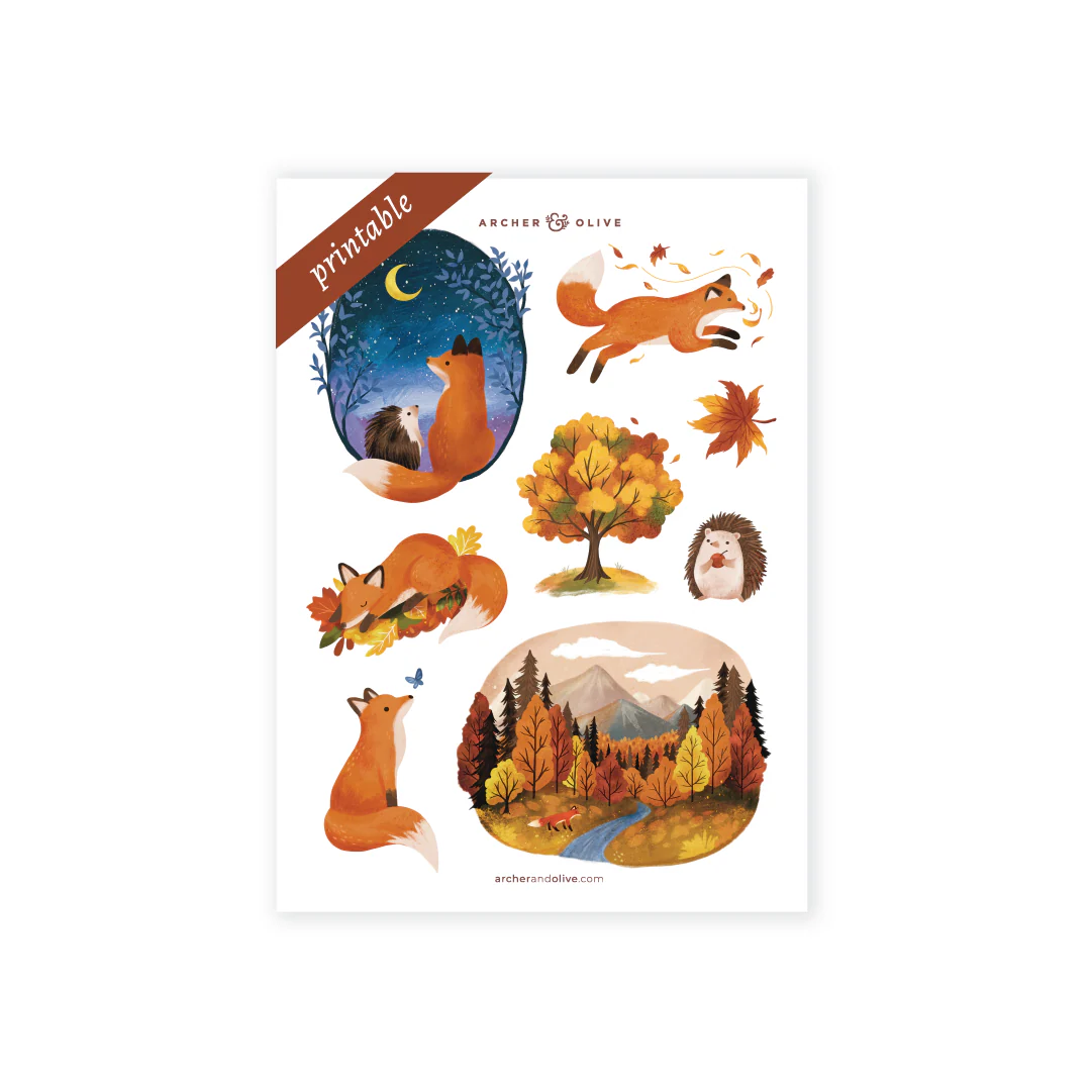 Forest Foxes Printable Stickers